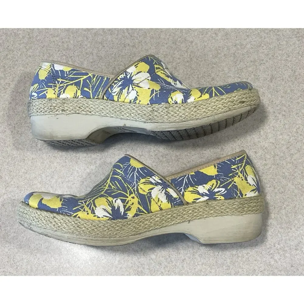 Women's Dansko Volley Blue Flower Print Canvas Nursing Shoes Clogs US 10 EU40